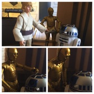 LUKE: "Well, wait a minute. Where'd she go? Bring her back! Play back the entire message." Artoo beeps an innocent reply as Threepio sits up in embarrassment. THREEPIO: "What message? (he smacks Artoo on the dome) The one you've just been playing! The one you're carrying inside your rusty innards!" #starwars #anhwt #starwarstoycrew #jbscrew #blackdeathcrew #starwarstoypix #starwarstoyfigs